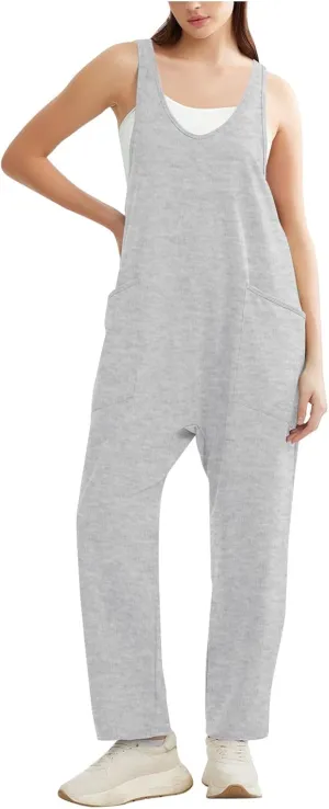 Women's Casual Tank Jumpsuits Women's Cotton and Linen Pocket Casual Loose Long Camisole Sleeveless Baggy Overalls