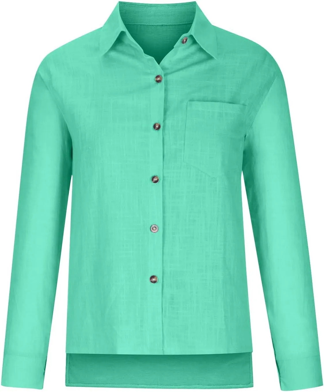 Womens Cotton Linen Button Down Shirt 2024 Spring Casual Long Sleeve Solid Color Shirts Loose Work Tops with Pockets