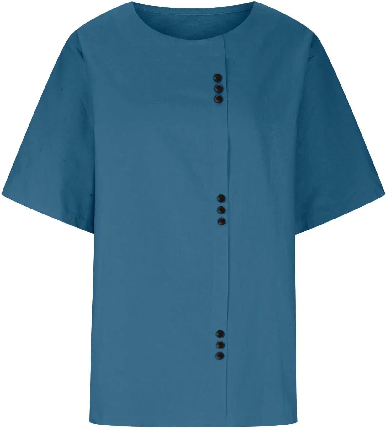Womens Cotton Linen Button Down Shirt Short Sleeve Print Blouse Casual Crew Neck Tops Summer Flowy Tops for 2024