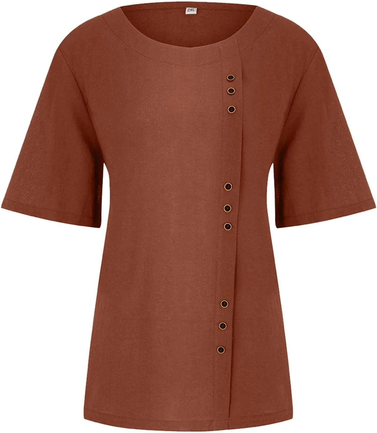 Womens Cotton Linen Button Down Shirt Short Sleeve Print Blouse Casual Crew Neck Tops Summer Flowy Tops for 2024