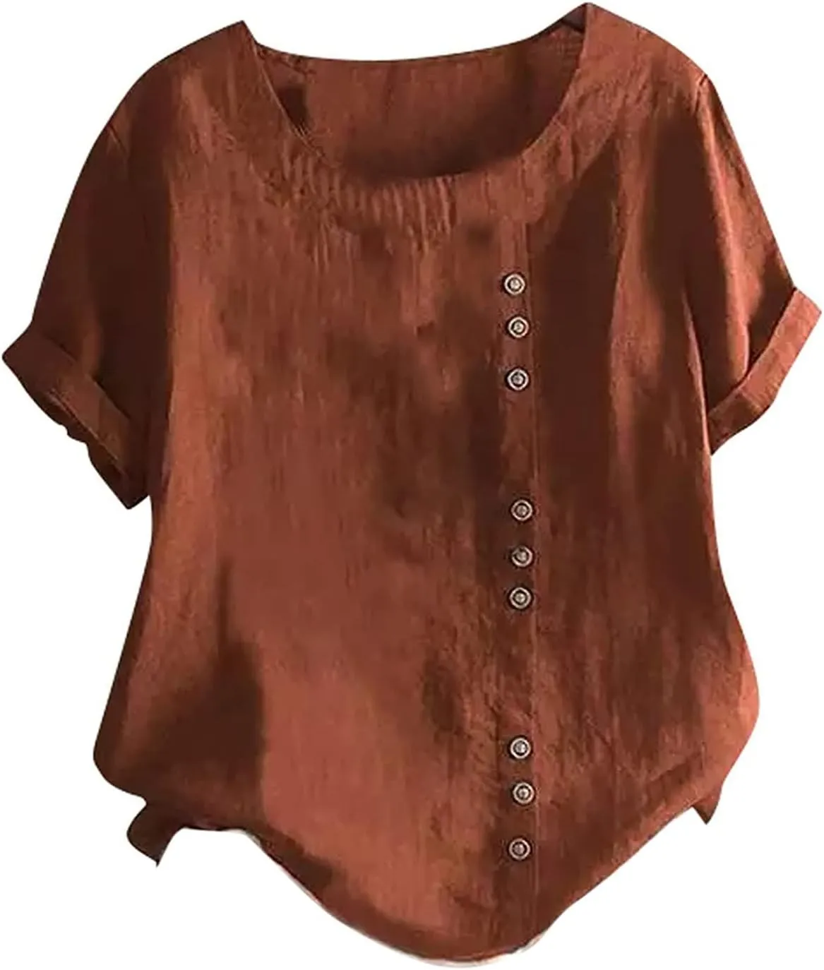 Womens Cotton Linen Button Down Shirt Short Sleeve Print Blouse Casual Crew Neck Tops Summer Flowy Tops for 2024