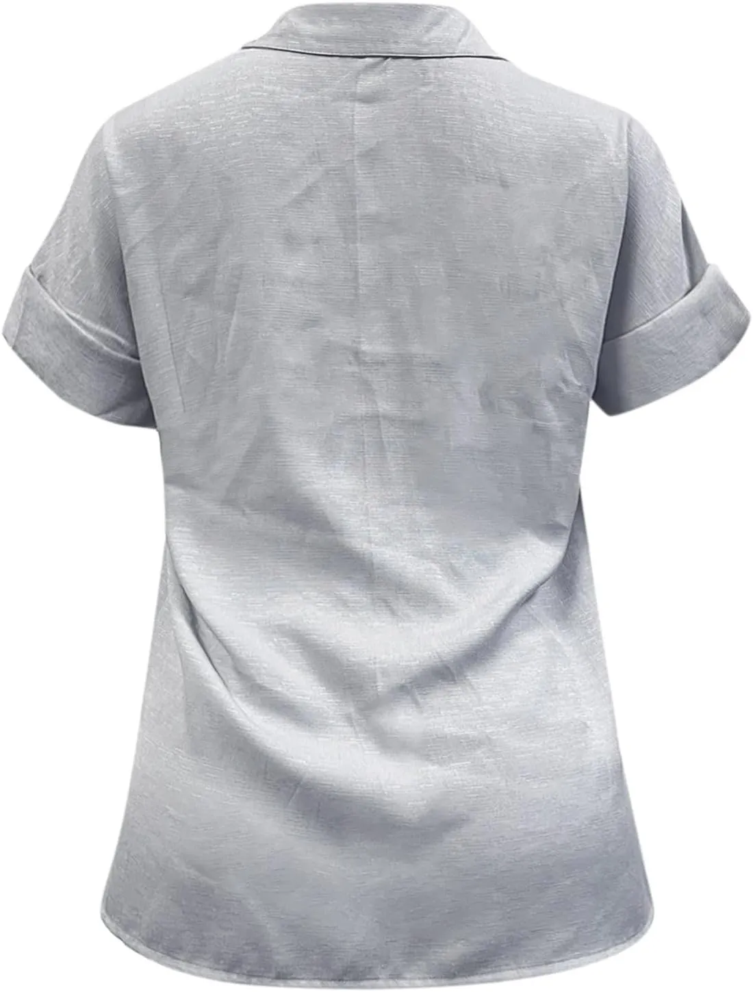 Womens Cotton Linen Button Down Shirt Summer Casual Short Sleeve Solid Color T Shirts Loose Work Tops with Pockets