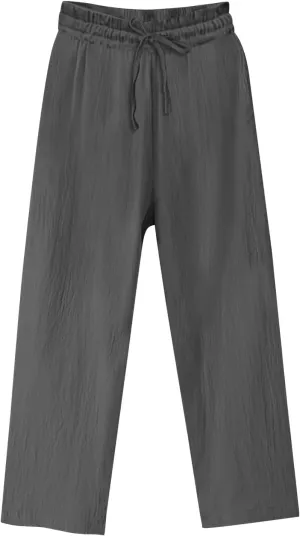 Womens Cotton Linen Pants Summer Casual Beach Pant Drawstring Flowy Traveling Straight Leg Palazzo Trousers