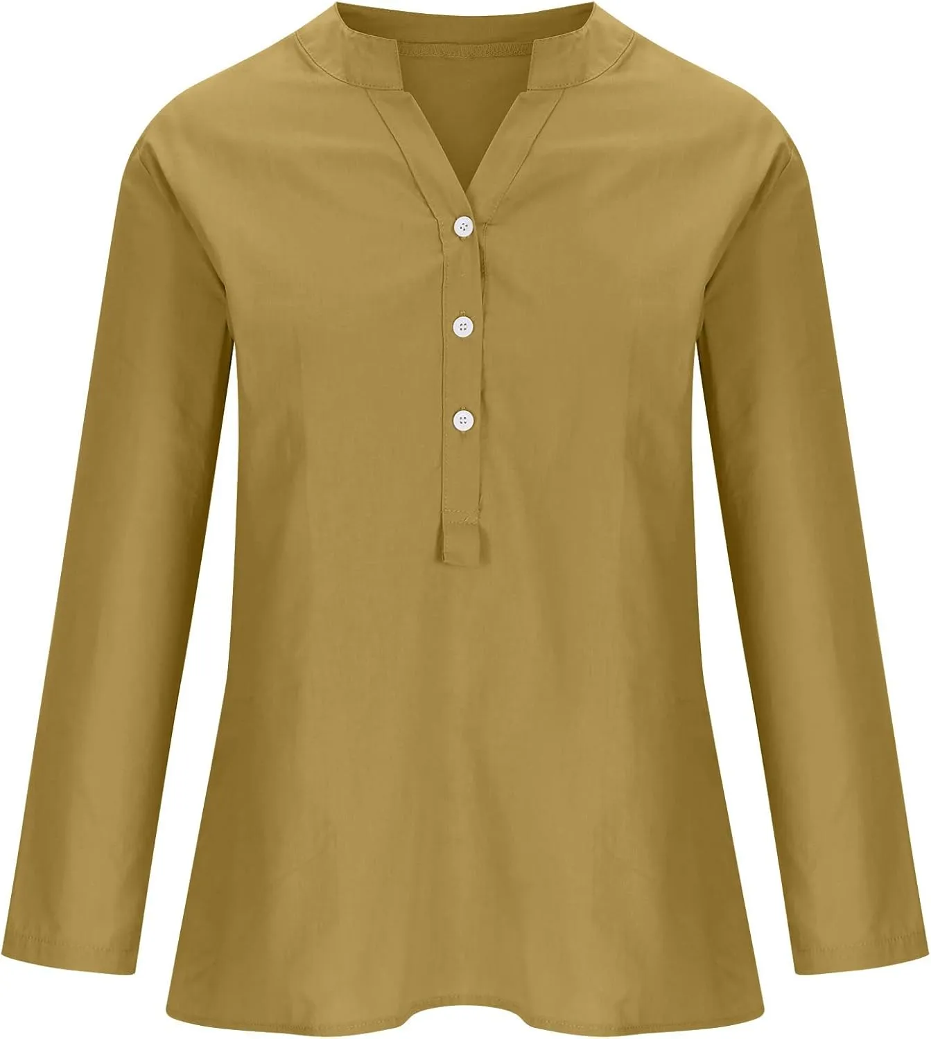 Womens Cotton Linen Shirts 2025 Summer Oversized 3/4 Sleeve Tunic Tops Casual Buttons V Neck Vacation Outdoor Blouses