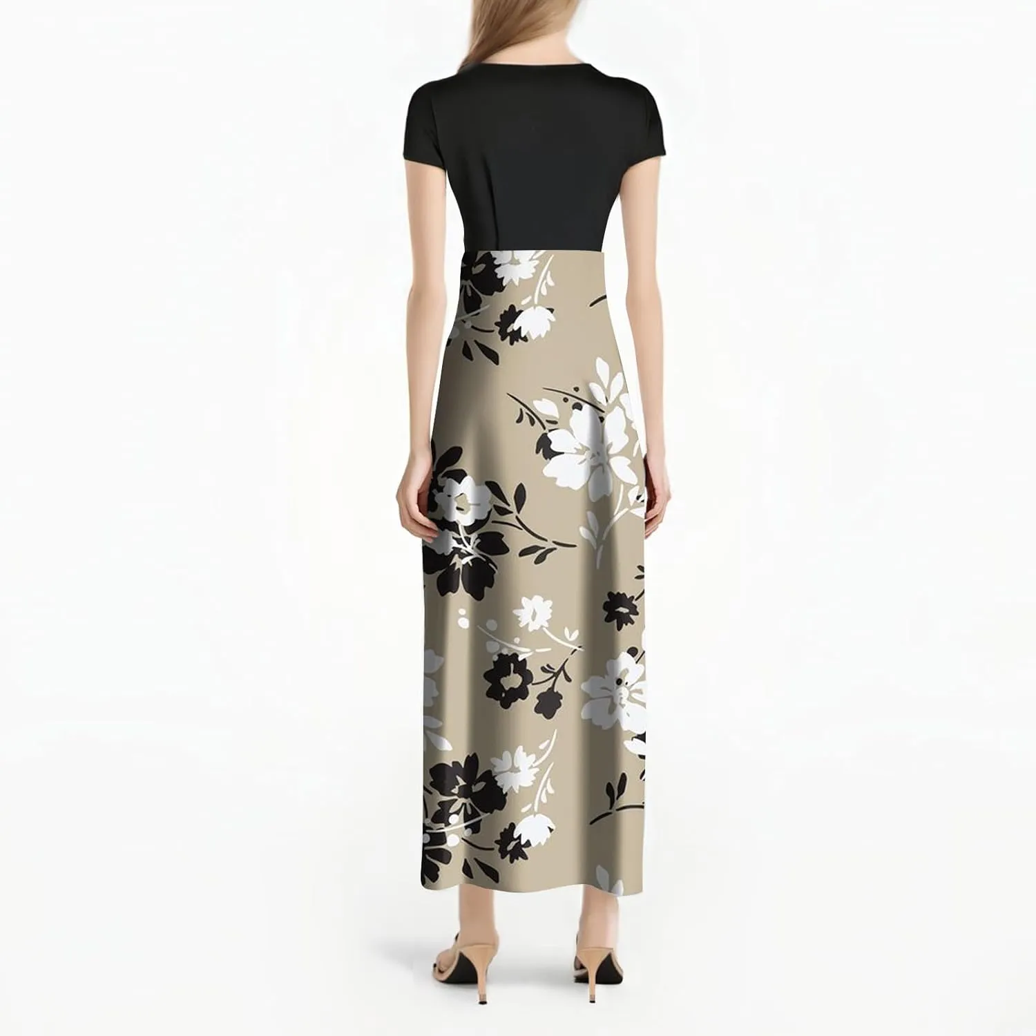 Women's Crew Neck Boho Maxi Dress Casual Elegant Short Sleeve Dress Floral Printed 2025 Spring Summer Dresses