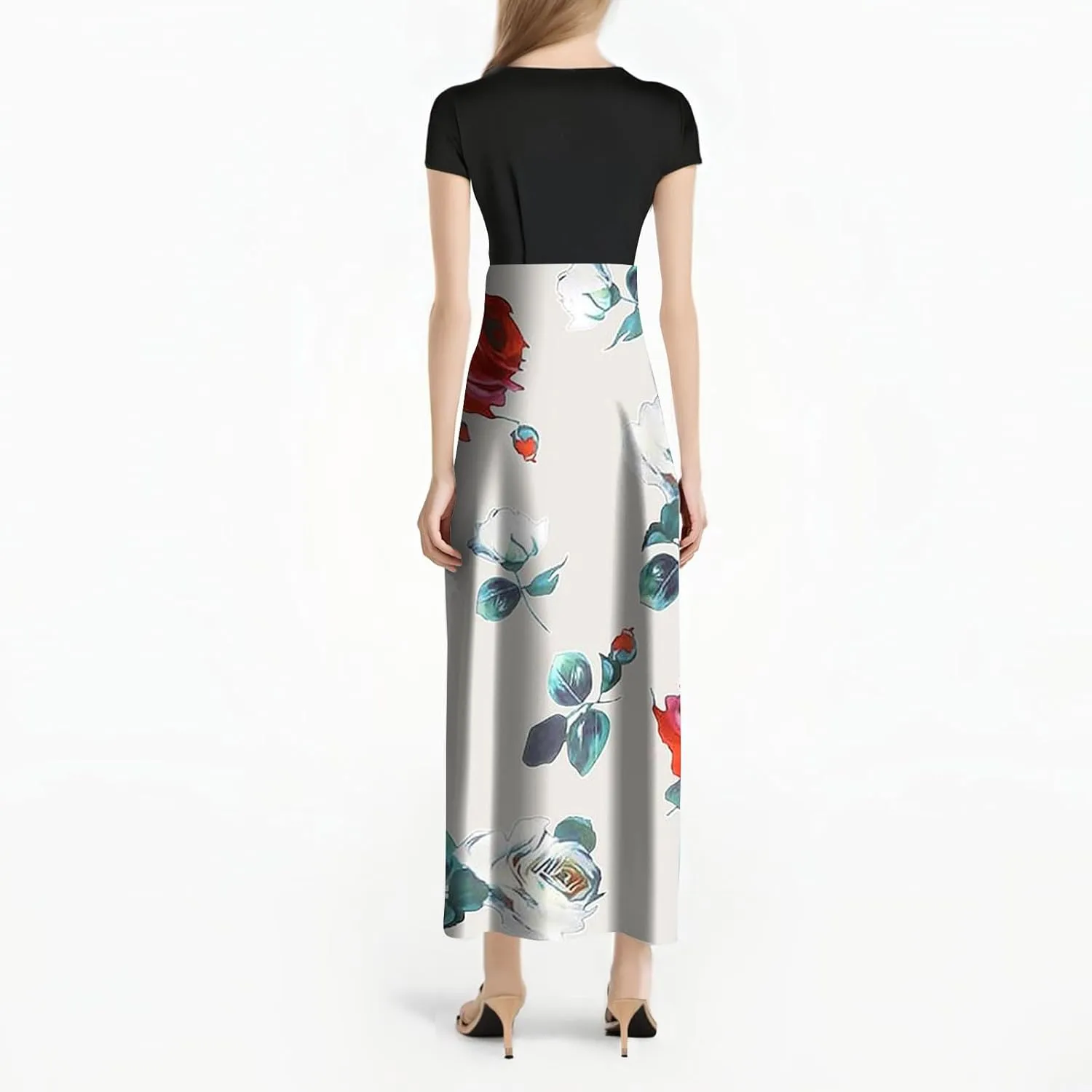 Women's Crew Neck Boho Maxi Dress Casual Elegant Short Sleeve Dress Floral Printed 2025 Spring Summer Dresses