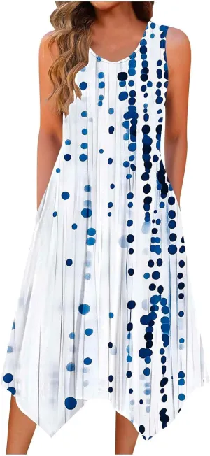 Womens Dresses Fashion Sleeveless Empire Waist Dress with Pockets Sundresses Ruffle Flowy a-Line Beach Mini Dress