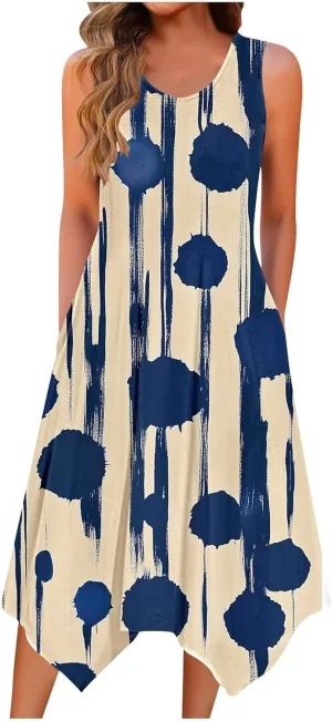 Womens Dresses Fashion Sleeveless Empire Waist Dress with Pockets Sundresses Ruffle Flowy a-Line Beach Mini Dress
