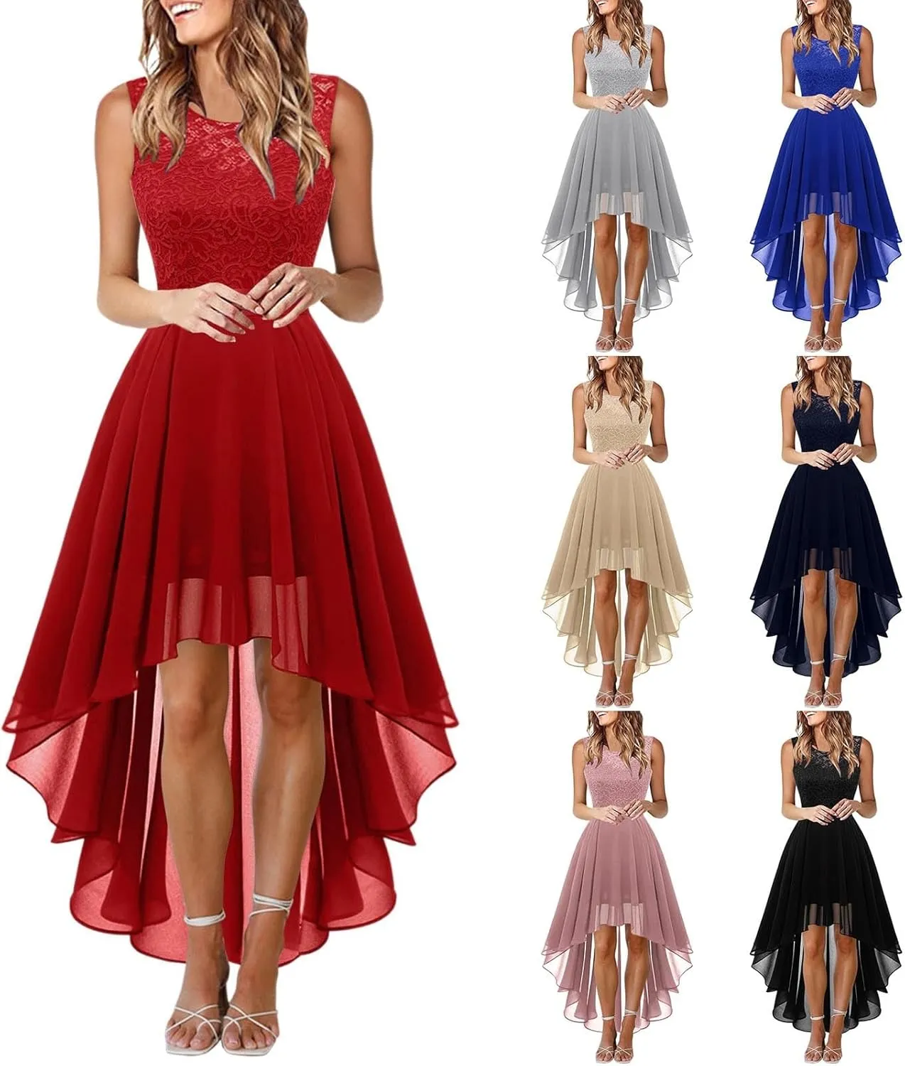 Womens Dresses Sleeveless Lace High Low Homecoming Dress Cocktail Prom Dresses 2025 Formal Wedding Guest Dresses