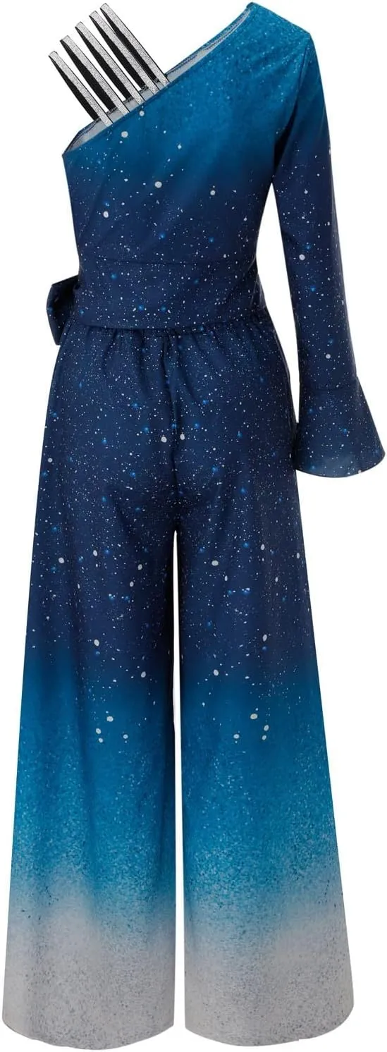 Womens Dressy Jumpsuits for Wedding Guest Sparkly High Waist Wide Leg Pants Gradient Color Belted Rompers
