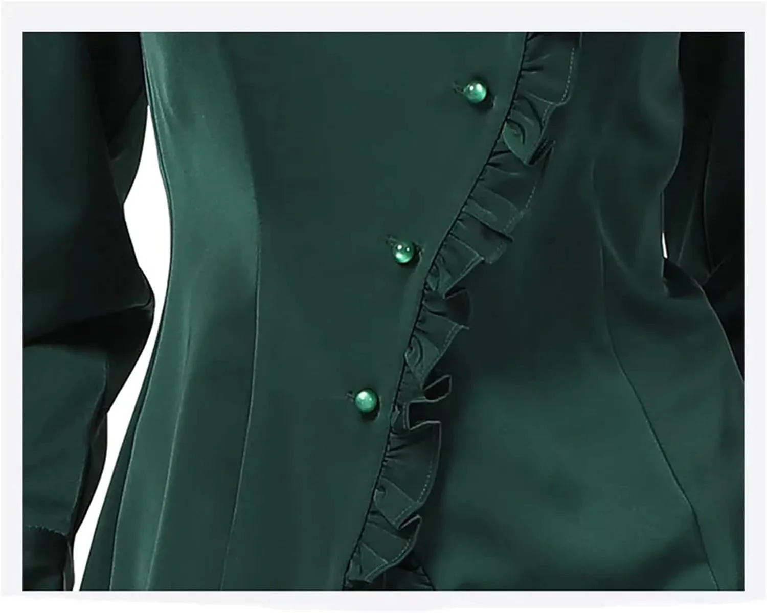 Women's Elegant Asymmetric Ruffles Dress Shirt Solid Satin Long Sleeve Chic Cinched Waist Office Blouses