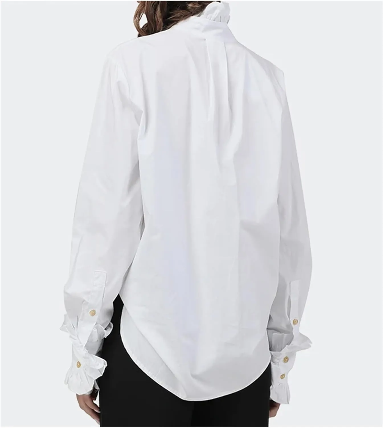 Women's Elegant Ruffles Cotton Flared Long Sleeve Blouses Loose Plus Size Office Lady Dress Shirts