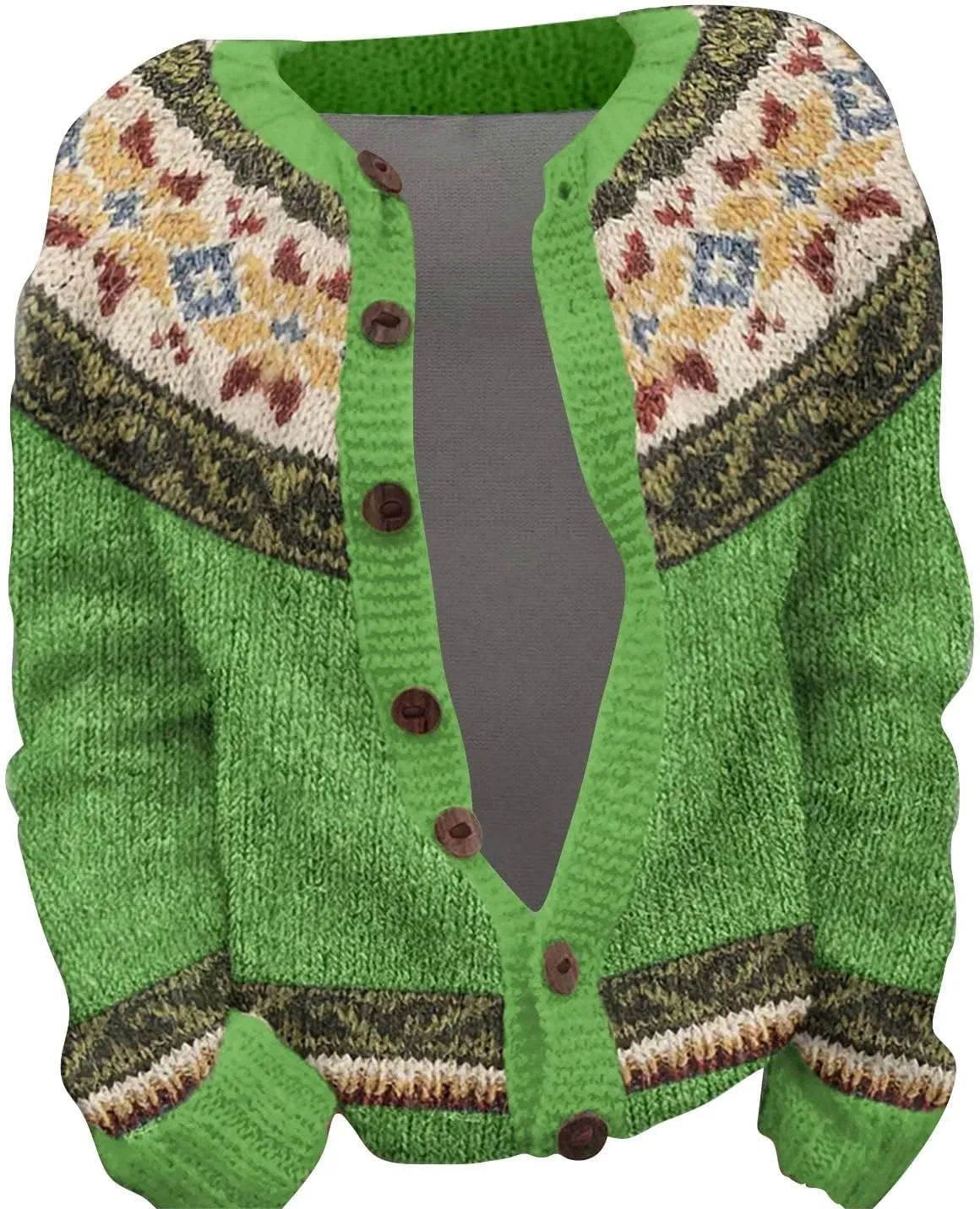 Womens Fair Isle Pattern Cardigan Sweater Vintage Ethnic Knit Holiday Fashion Tops Open Front Cardigan Outerwear