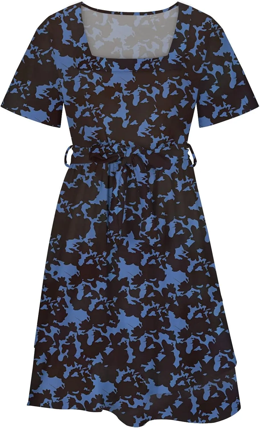 Women's Floral Print Wrap Dress Short Sleeve Aline Ruffle Dresses Asymmetrical Hem Swing Dress Boho Summer Dress with Belt