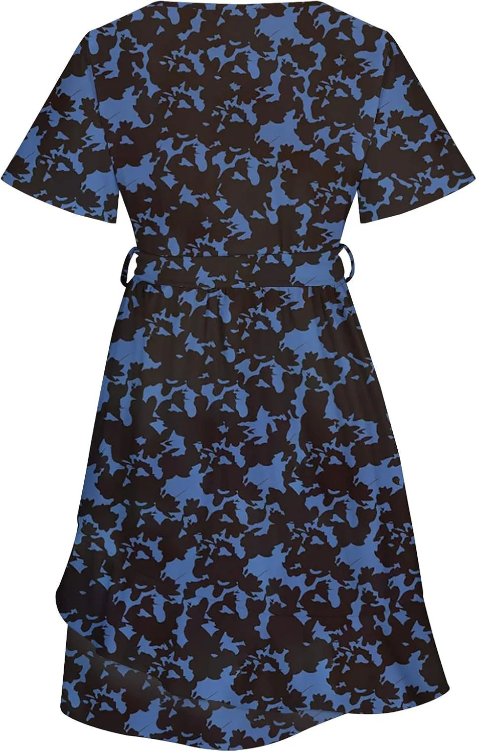 Women's Floral Print Wrap Dress Short Sleeve Aline Ruffle Dresses Asymmetrical Hem Swing Dress Boho Summer Dress with Belt