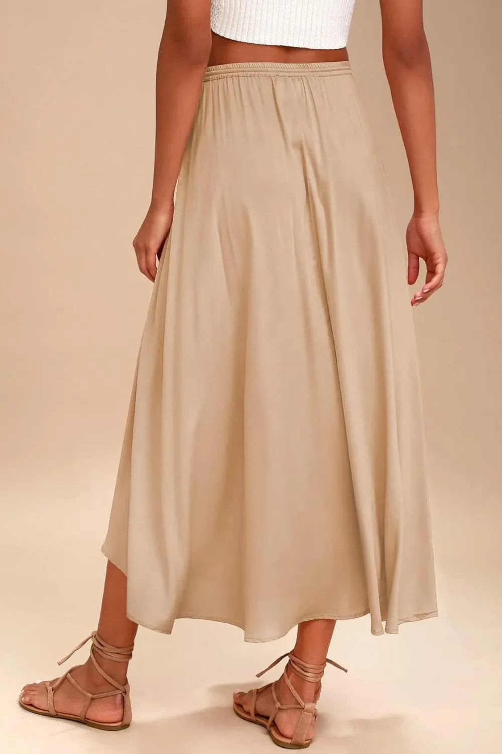 Womens Flowy Skirts Elastic High Waist A-Line Skirt Bohemia Casual Beach Long Skirts Summer Trendy Vacation Dress
