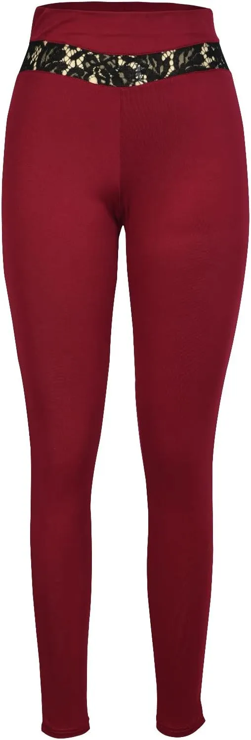 Women's Gothic Sexy Lace Leggings High Waist Club Casual Skinny Tight Pants Soft Elastic Biker Full Length Leggings
