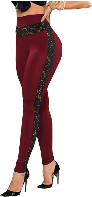 Women's Gothic Sexy Lace Leggings High Waist Club Casual Skinny Tight Pants Soft Elastic Biker Full Length Leggings