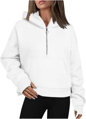 Womens Half Zip Sweatshirts Cropped Hoodies Fleece JacketsQuarter Zip Up Pullover 2024 Winter Fall Outfits Clothes