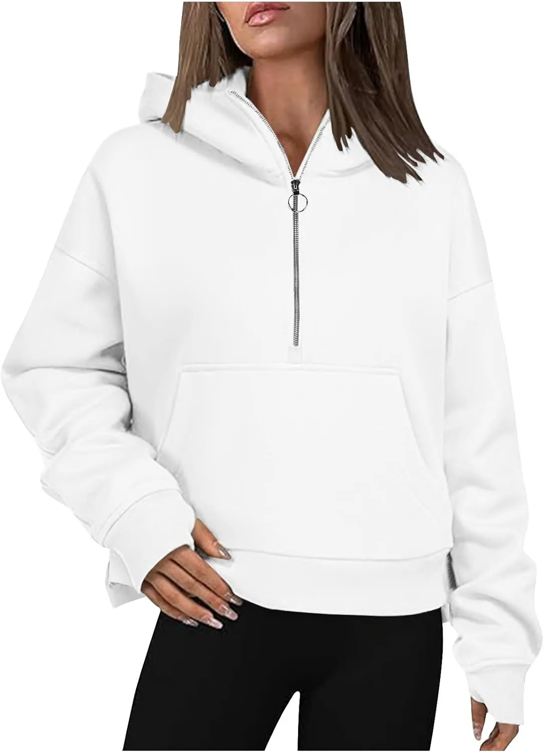 Womens Half Zip Sweatshirts Cropped Hoodies Fleece JacketsQuarter Zip Up Pullover 2024 Winter Fall Outfits Clothes