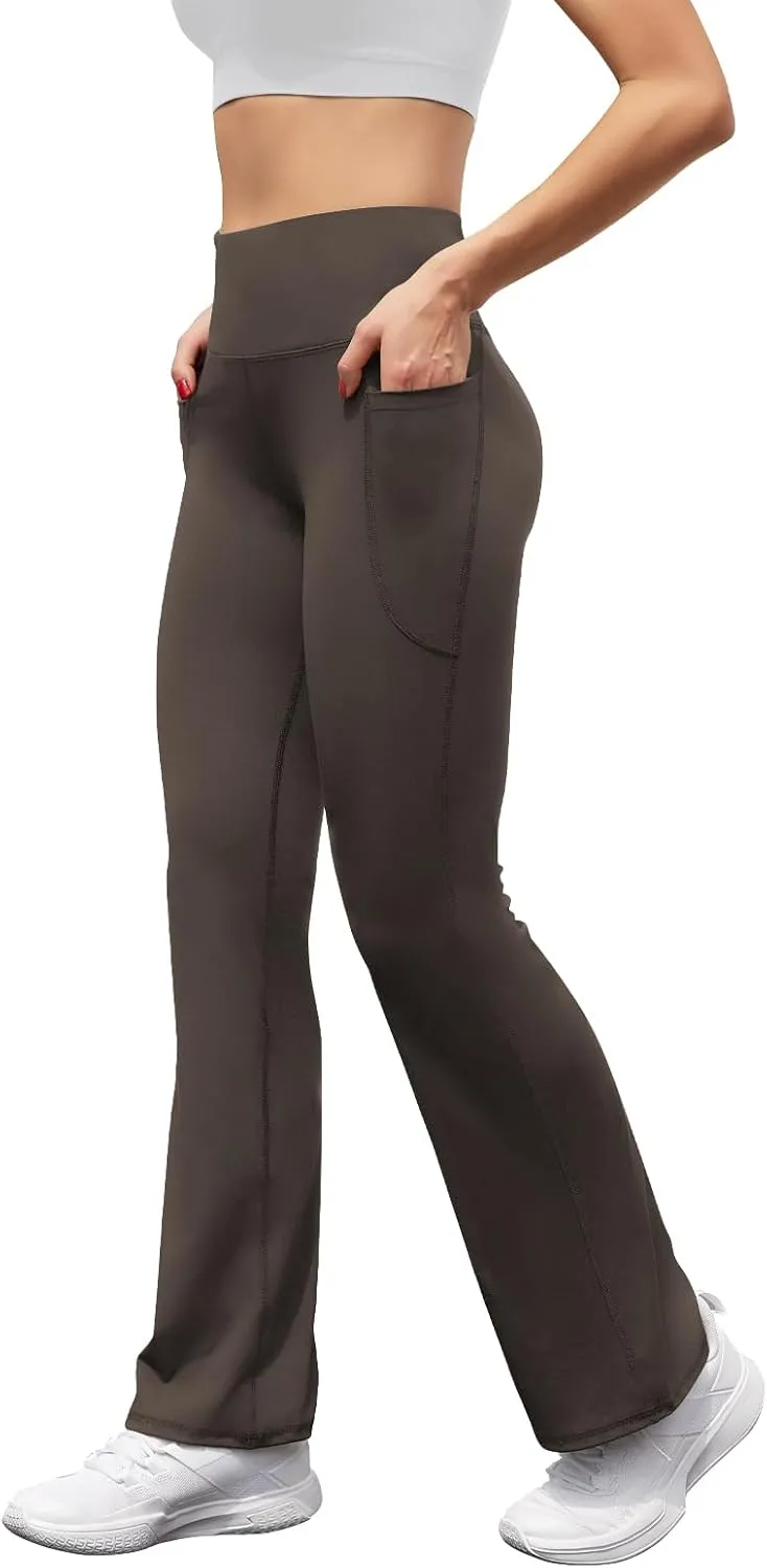 Women's High Waist Flare Yoga Pants Tummy Control Casual Bootcut Leggings with Side Pockets