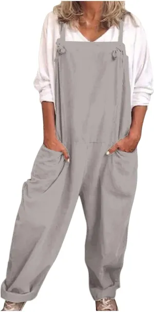 Womens Jumpsuit Neck Sleeveless Jumpsuits Spaghetti Strap Baggy Overalls Harem Pants With Pocket Womens Overalls