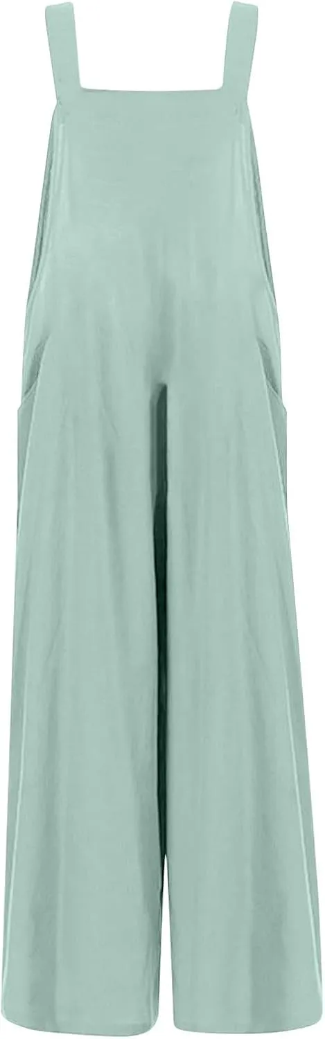 Women's Jumpsuits Casual Loose Outfits Vintage Beach Overalls with Pockets 2025 Spring Summer Palazzo Rompers