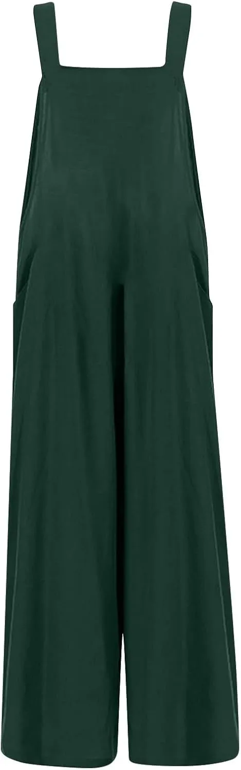 Women's Jumpsuits Casual Loose Outfits Vintage Beach Overalls with Pockets 2025 Spring Summer Palazzo Rompers