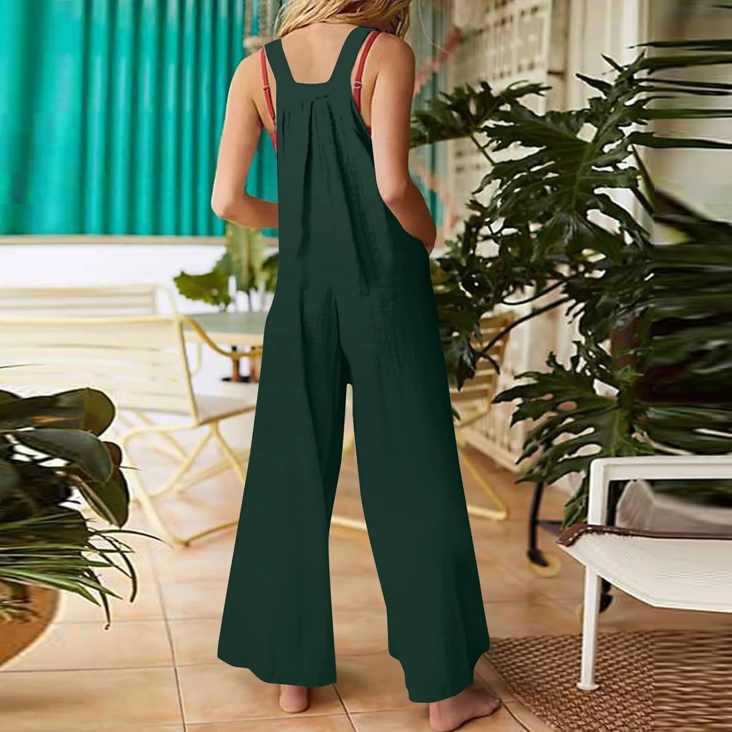 Women's Jumpsuits Casual Loose Outfits Vintage Beach Overalls with Pockets 2025 Spring Summer Palazzo Rompers