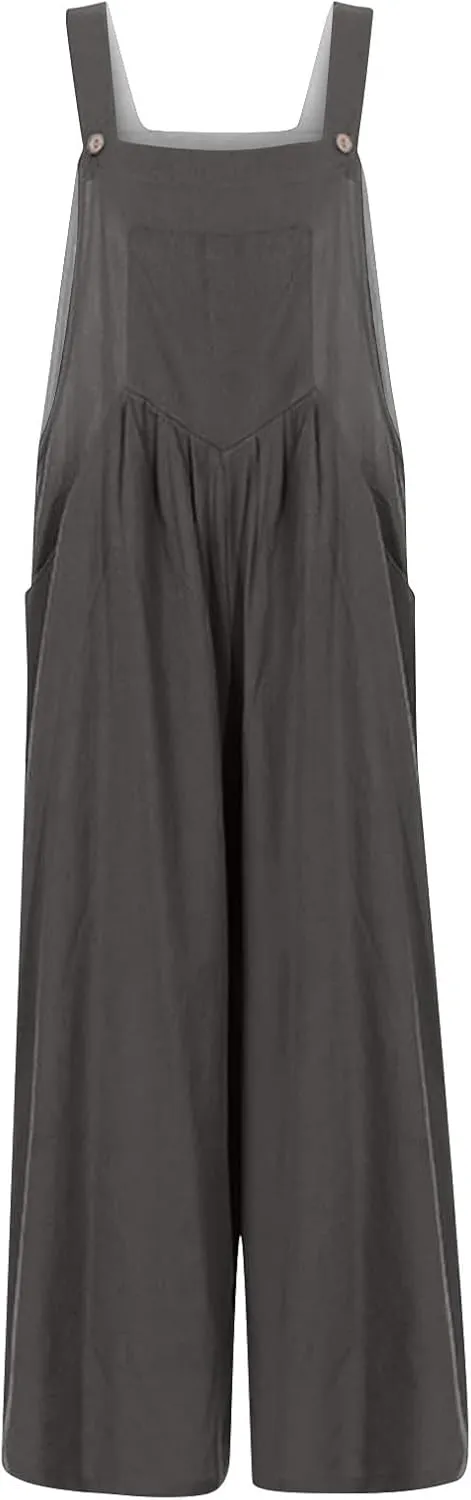 Women's Jumpsuits Casual Loose Outfits Vintage Beach Overalls with Pockets 2025 Spring Summer Palazzo Rompers