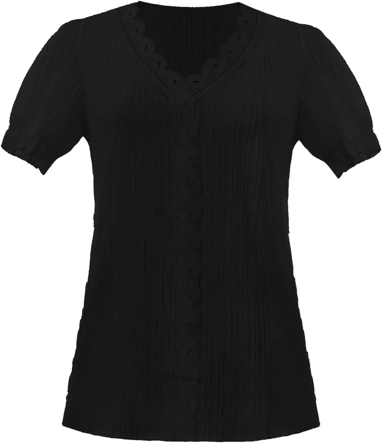 Womens Lace V Neck Shirts Fashion Plain Elegant Short Sleeve Blouses Soft Casual Workout T-Shirts Fall 2024 Trendy Tops