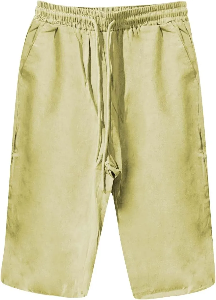 Women's Linen Capri Pants with Drawstring Drawstring Casual Solid Color Shorts Loose Comfy Trendy Elastic Waist Cropped