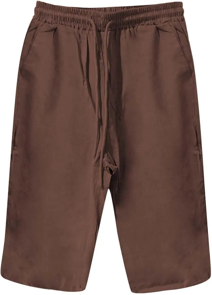 Women's Linen Capri Pants with Drawstring Drawstring Casual Solid Color Shorts Loose Comfy Trendy Elastic Waist Cropped