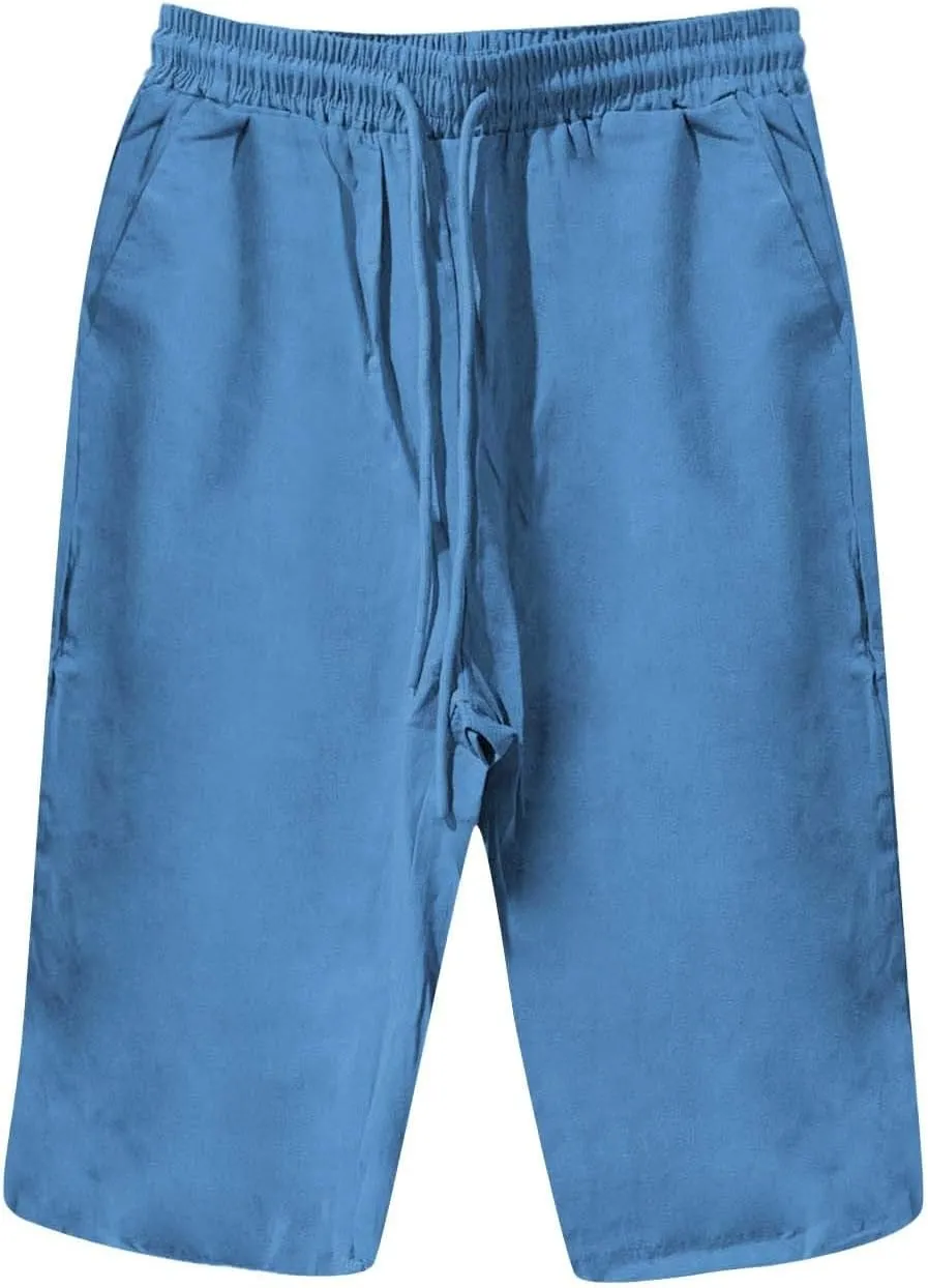 Women's Linen Capri Pants with Drawstring Drawstring Casual Solid Color Shorts Loose Comfy Trendy Elastic Waist Cropped