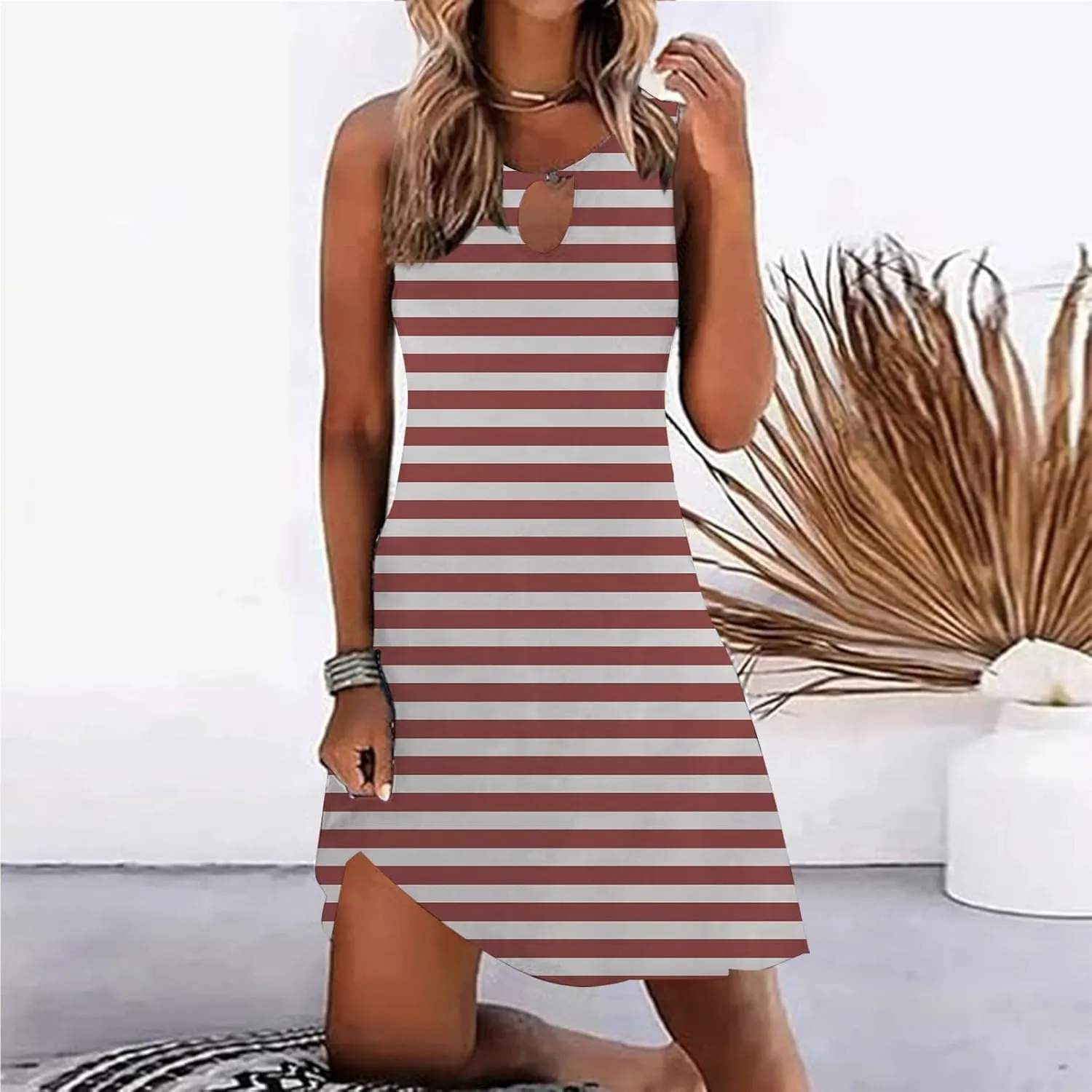 Womens Linen Summer Sleeveless Sun Dresses for Women 2025 Vacation Beach Casual Summer Sundresses Sleeveless Tank