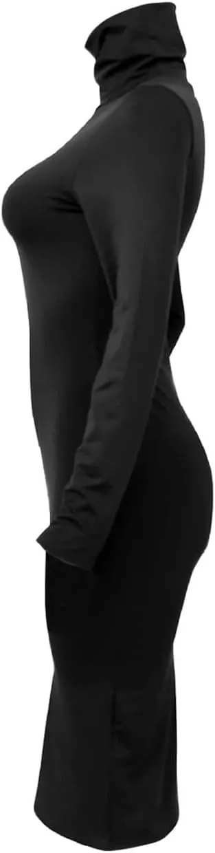 Women's Long Sleeve Turtleneck Dresses 2024 Trendy Sexy Basic Mock Neck Midi Dresses Holiday Party Bodycon Pencil Dress
