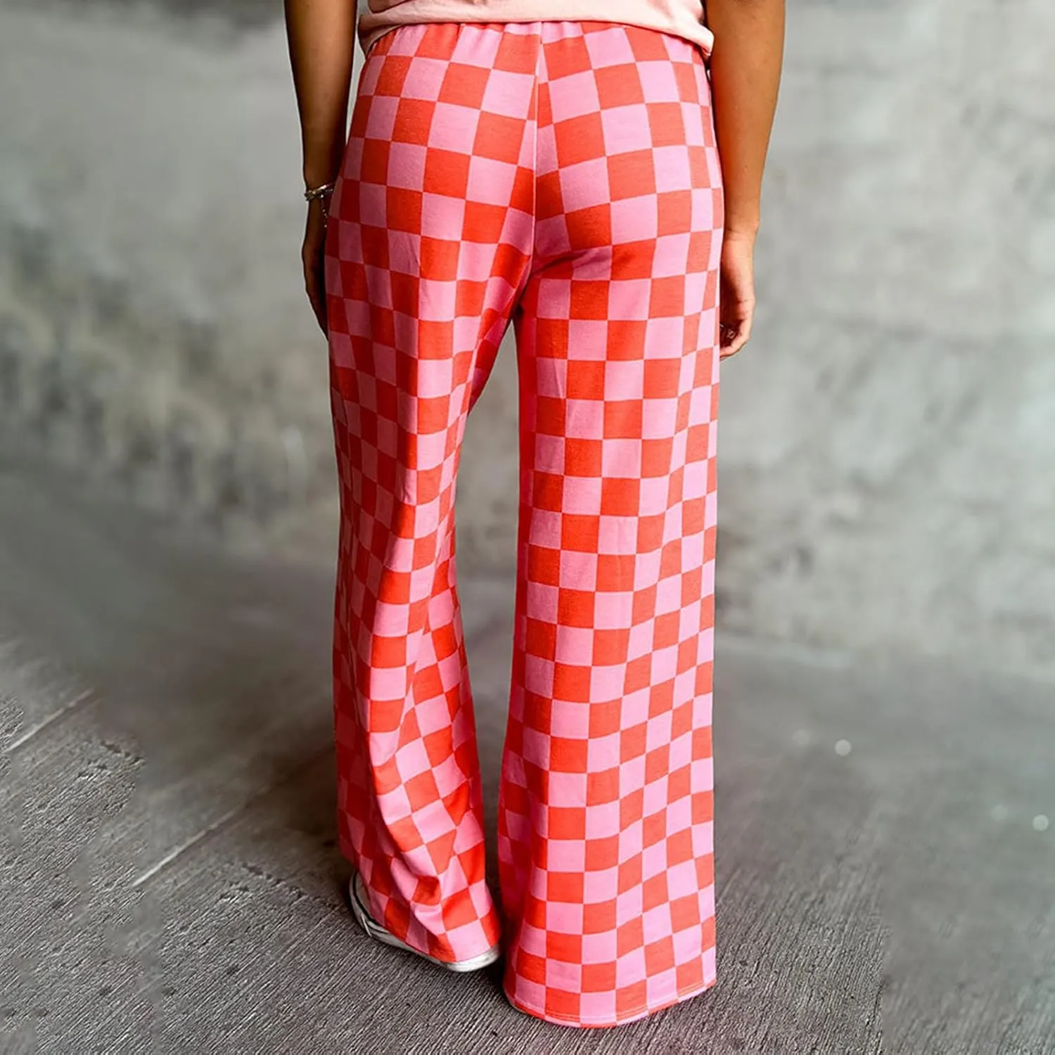 Women's Loose Checkered Wide Leg Pants Casual High Waist Straight Lounge Trousers Y2K Gingham Pants