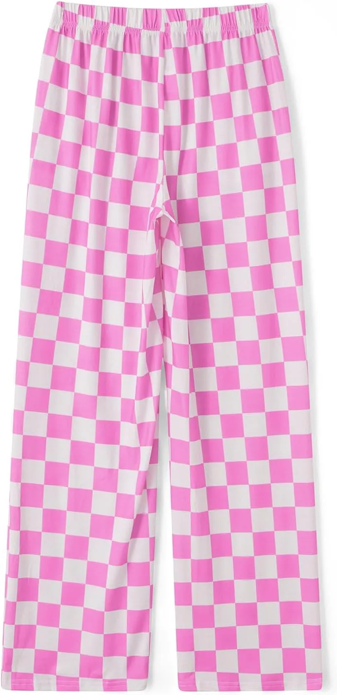 Women's Loose Checkered Wide Leg Pants Casual High Waist Straight Lounge Trousers Y2K Gingham Pants