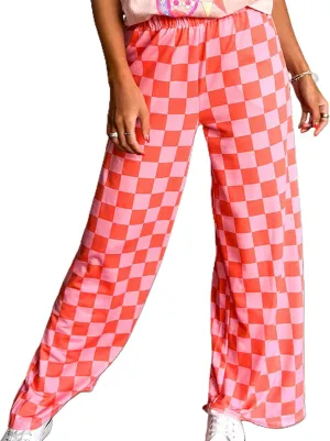 Women's Loose Checkered Wide Leg Pants Casual High Waist Straight Lounge Trousers Y2K Gingham Pants