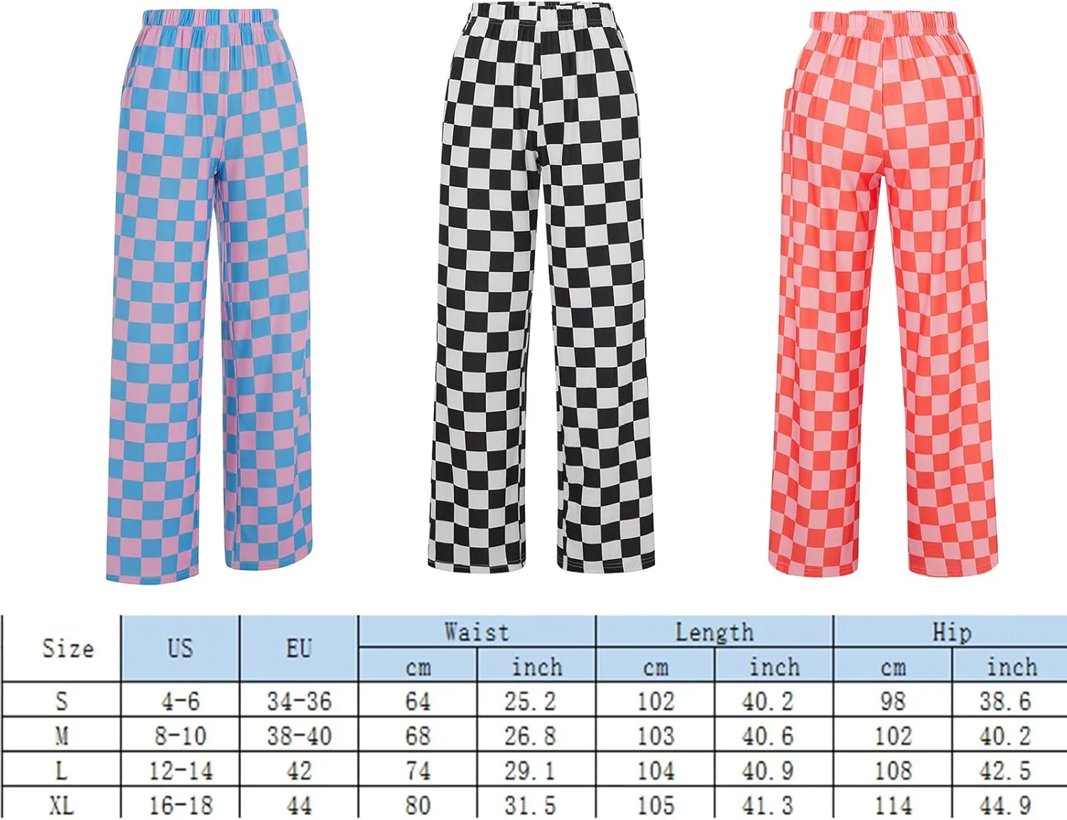 Women's Loose Checkered Wide Leg Pants Casual High Waist Straight Lounge Trousers Y2K Gingham Pants