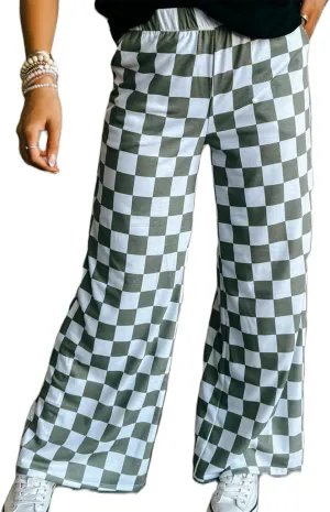 Women's Loose Checkered Wide Leg Pants Casual High Waist Straight Lounge Trousers Y2K Gingham Pants