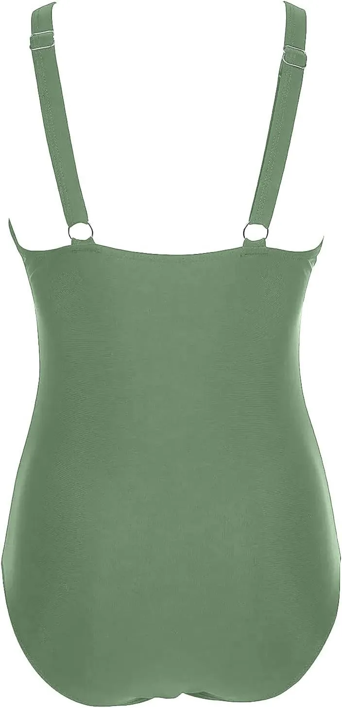 Women's One Piece Swimsuit Split Flower Print Large Fashion Split Swimsuit with High Waisted Bottom One Piece