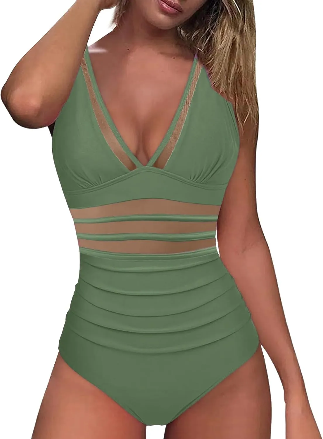 Women's One Piece Swimsuit Split Flower Print Large Fashion Split Swimsuit with High Waisted Bottom One Piece