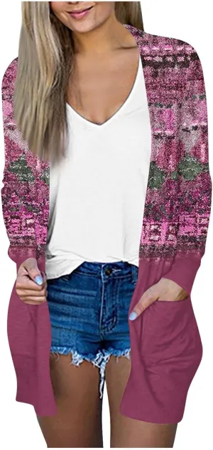 Women's Open Front Cardigan Fall Long Sleeve Cardigan Casual Duster Loose Cardigan Knit Lightweight Sweaters
