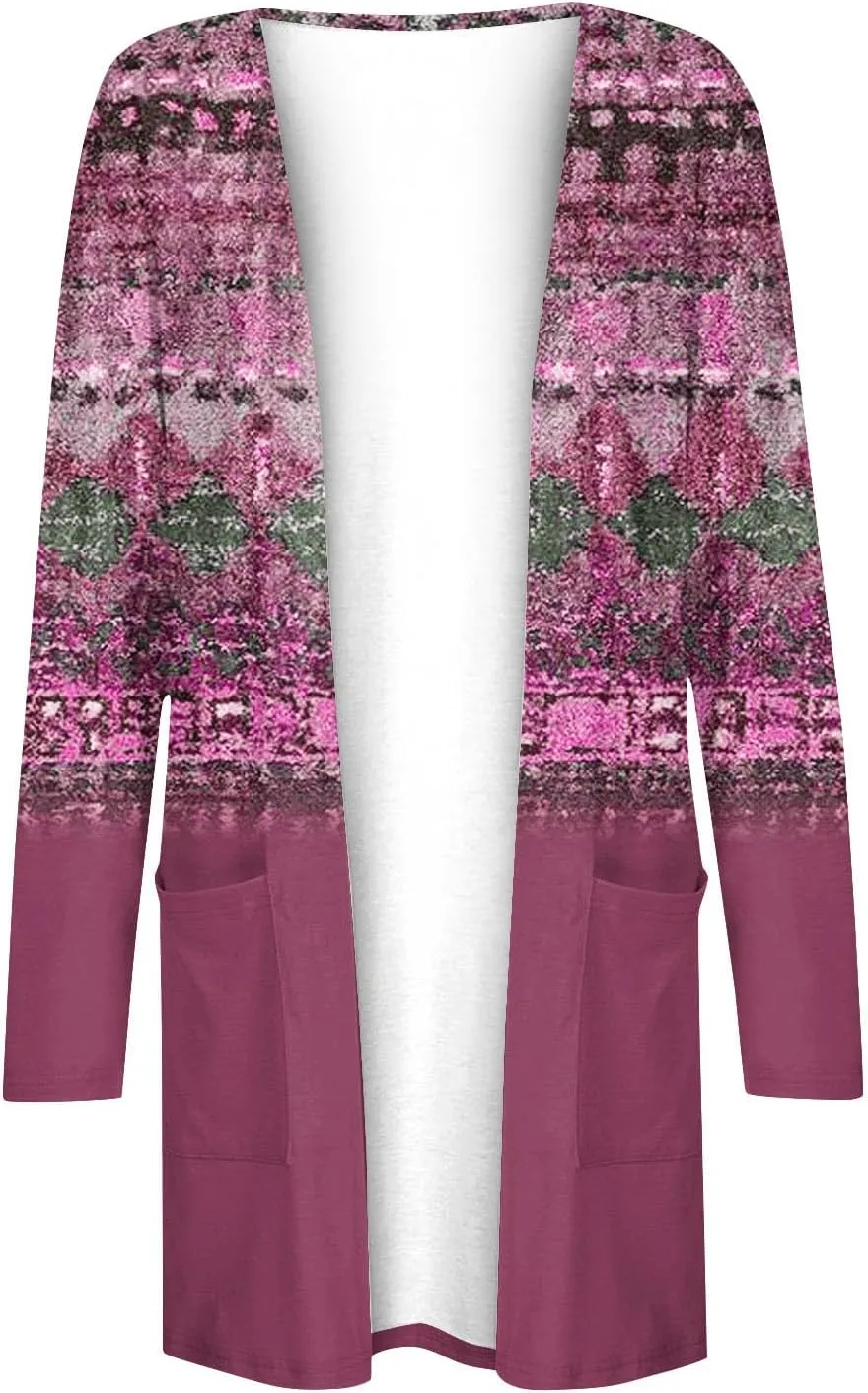 Women's Open Front Cardigan Fall Long Sleeve Cardigan Casual Duster Loose Cardigan Knit Lightweight Sweaters