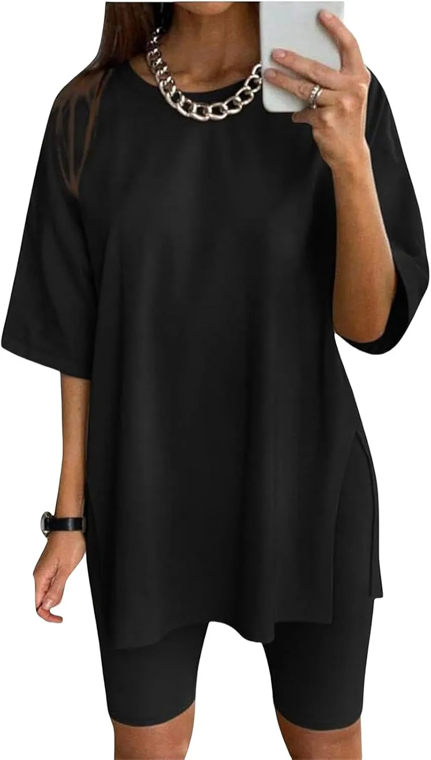Womens Oversized Tshirt Crew Neck Short Sleeve Shirts Casual Loose Fit Tops Gym Workout Shirt Summer Tunic Top