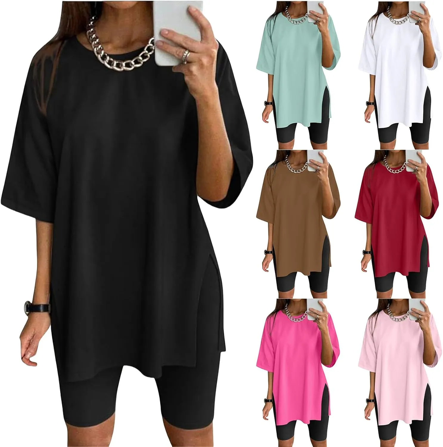 Womens Oversized Tshirt Crew Neck Short Sleeve Shirts Casual Loose Fit Tops Gym Workout Shirt Summer Tunic Top