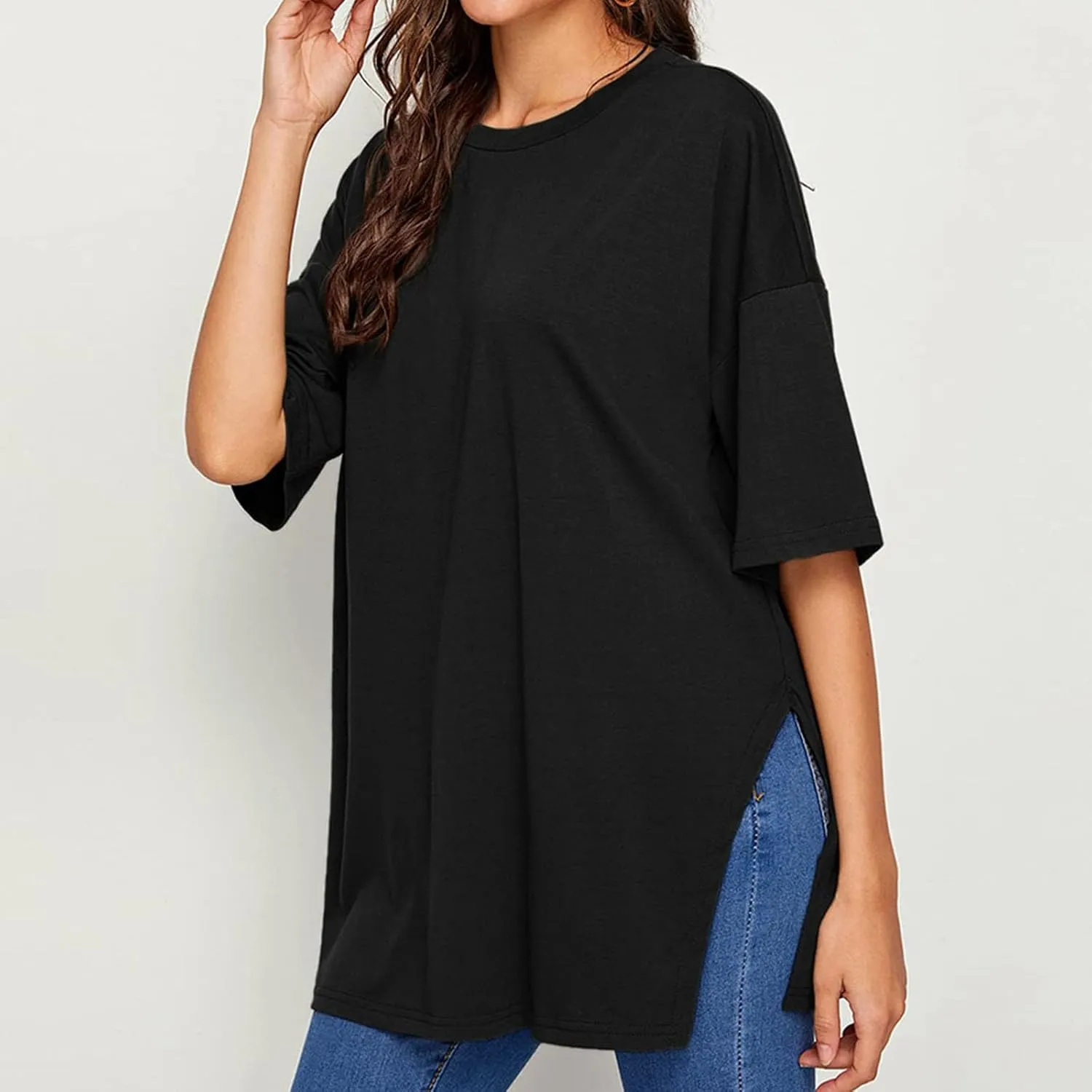 Womens Oversized Tshirt Crew Neck Short Sleeve Shirts Casual Loose Fit Tops Gym Workout Shirt Summer Tunic Top