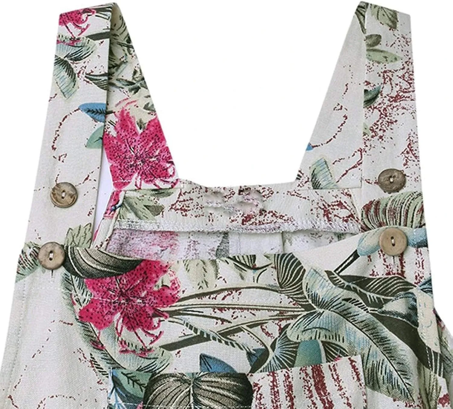 Women's Patchwork Dual Pocket Jumpsuit Loose Floral Print Bohemian Wide Leg Bib Overall