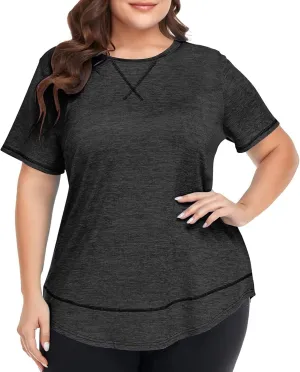Women's Plus Size Plain Shirts Oversized Casual Summer Tops Crewneck Blouses Comfort Short Sleeve Tunic Tees